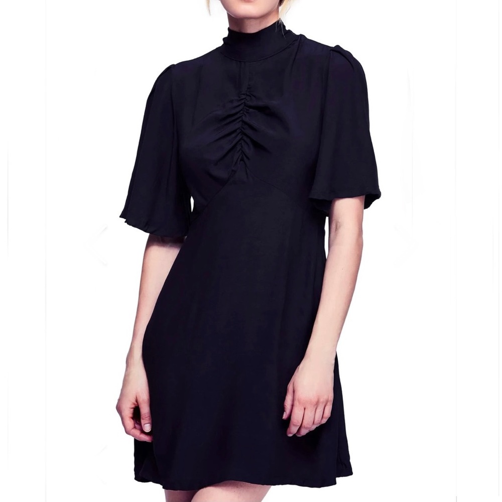 Free People Black Mini Dress with High Neck